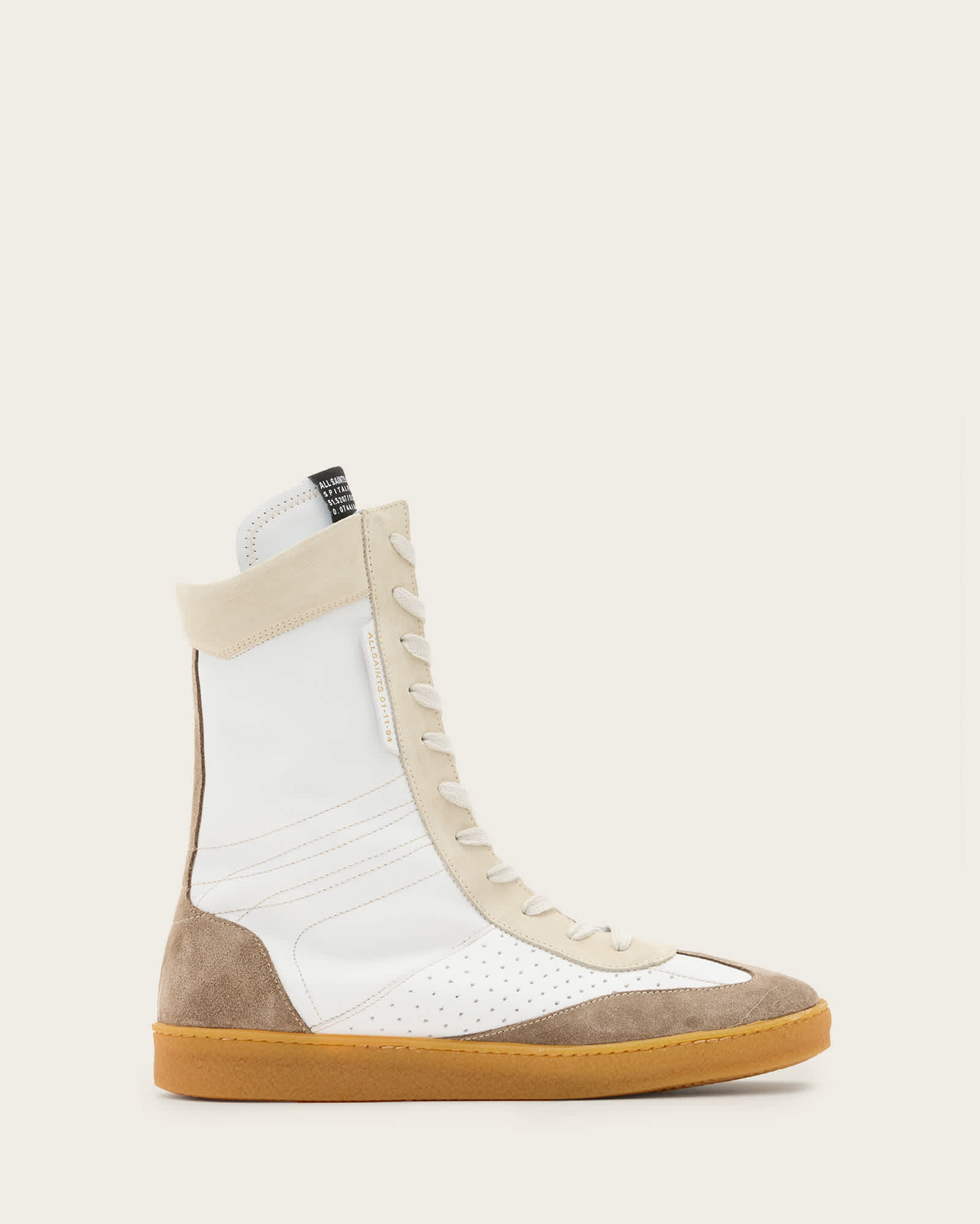 All Saints Louise Leather High Top Sneakers OFFWHITE/TAUPE