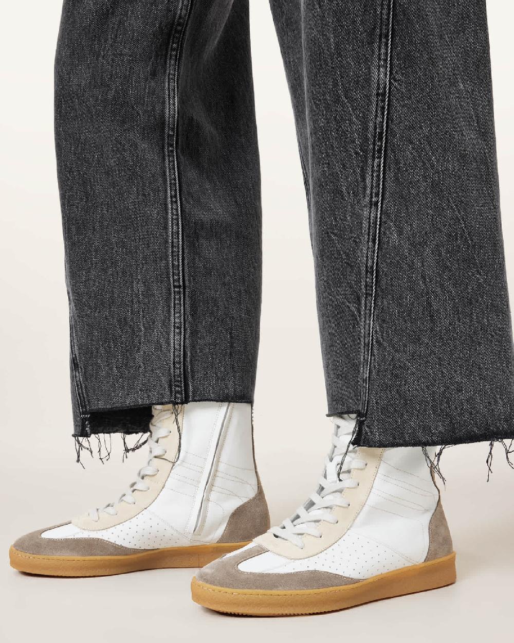 All Saints Louise Leather High Top Sneakers OFFWHITE/TAUPE