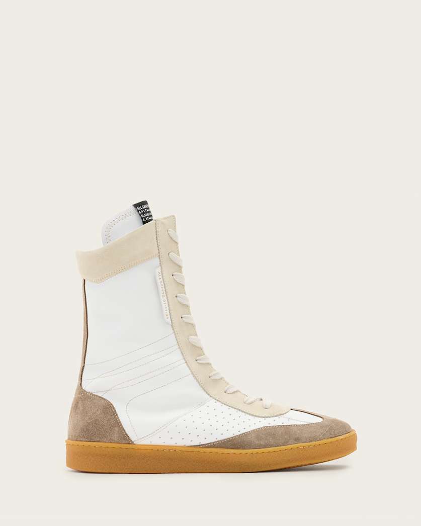 all saints Louise Leather High Top Sneakers OFFWHITE/TAUPE