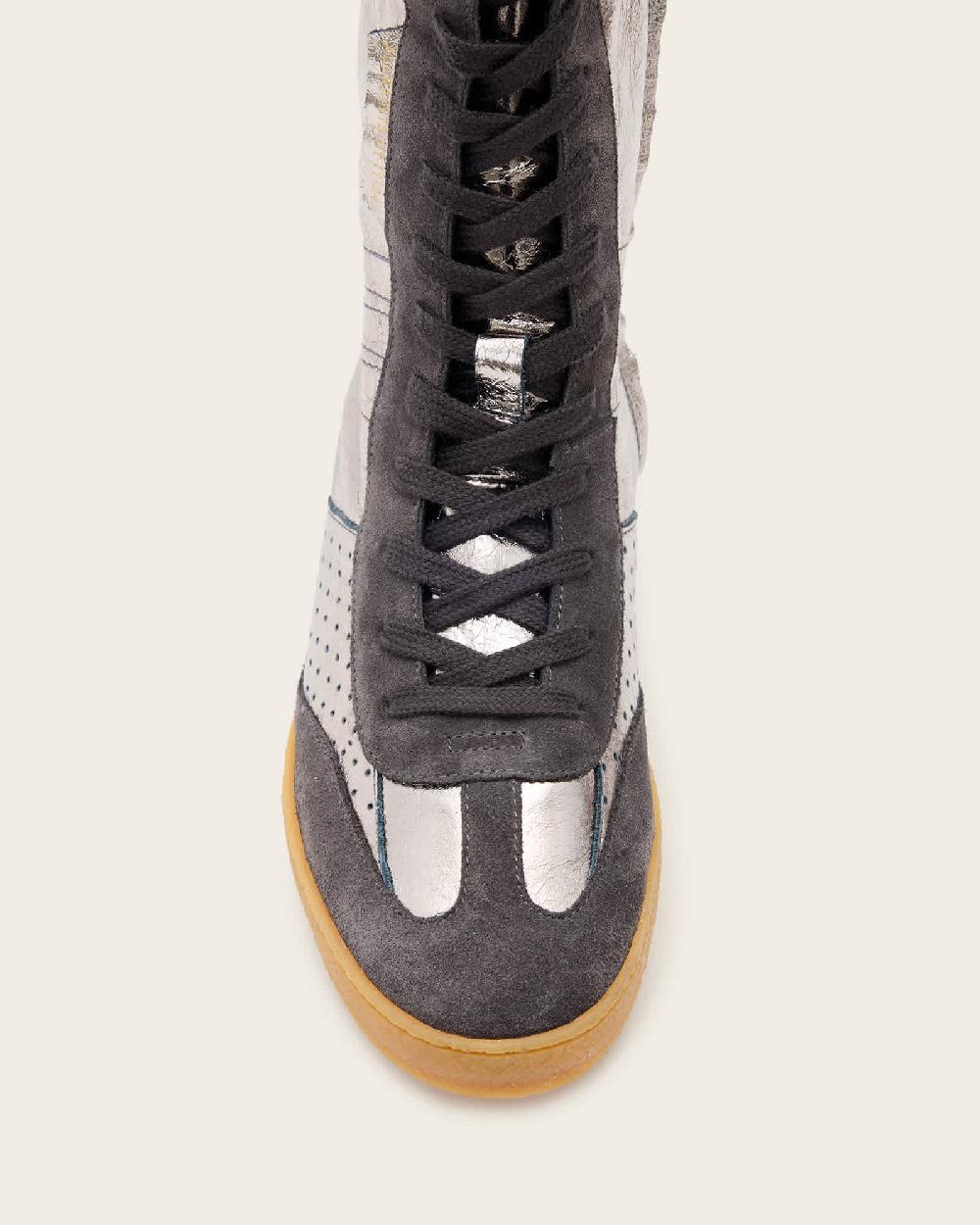 All Saints Lousie Leather High Top Sneakers Gunmetal Grey