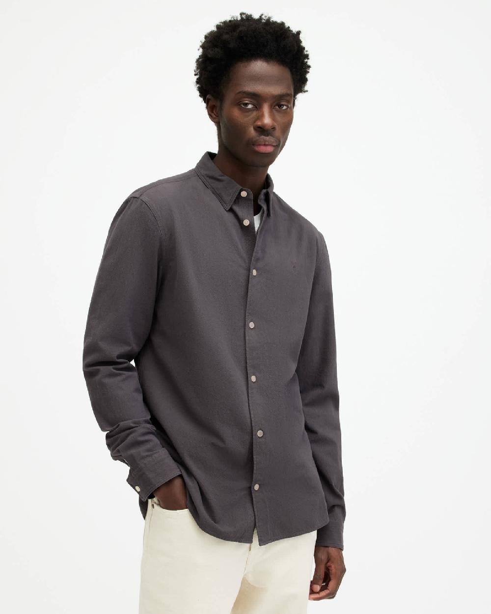 All Saints Lovell Slim Fit Ramskull Shirt Shaded Gray