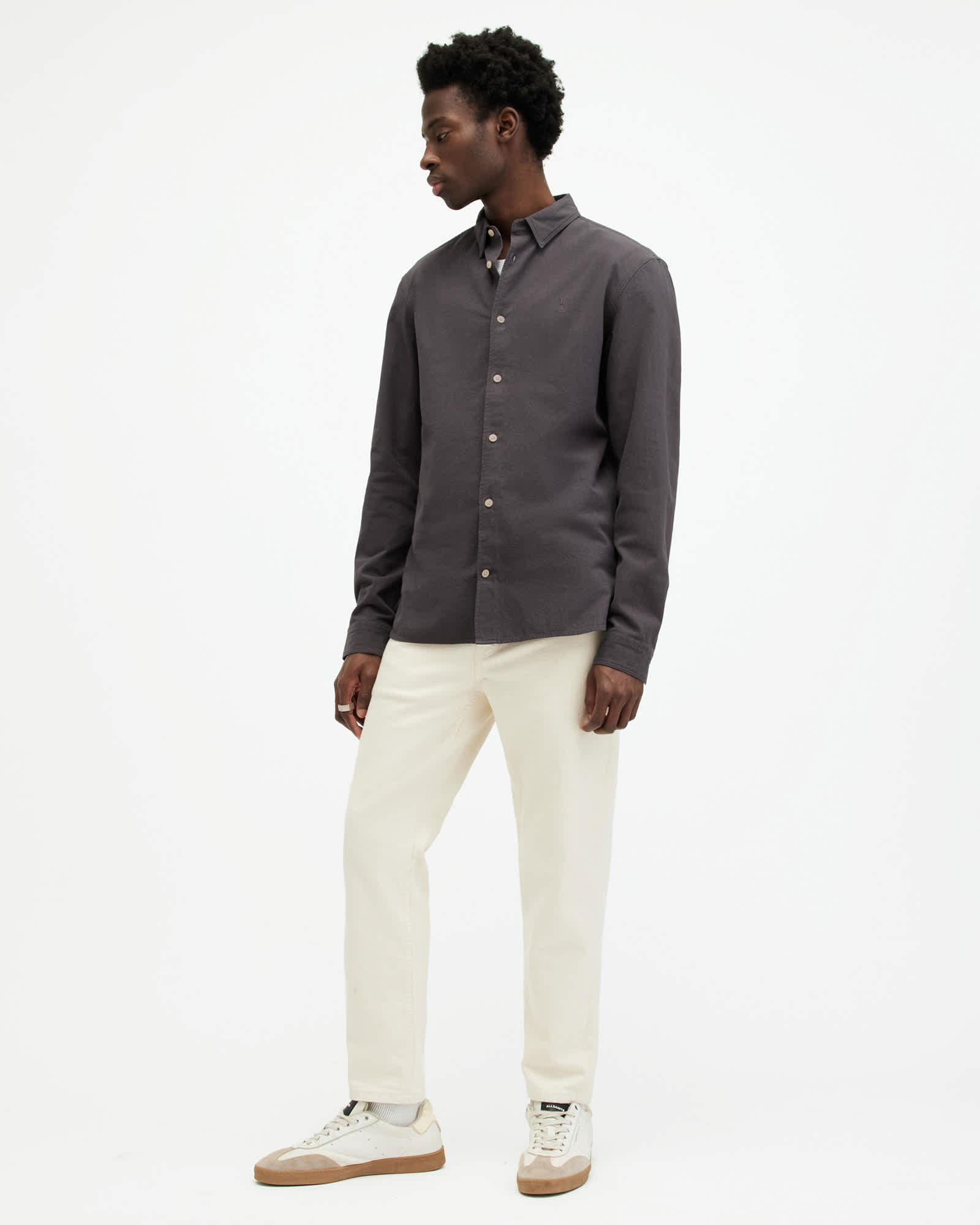 All Saints Lovell Slim Fit Ramskull Shirt Shaded Gray