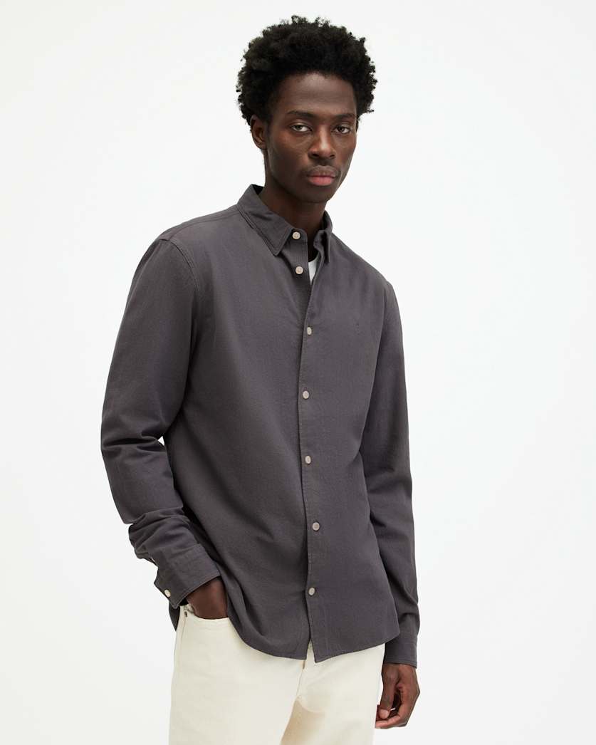 all saints Lovell Slim Fit Ramskull Shirt Shaded Gray