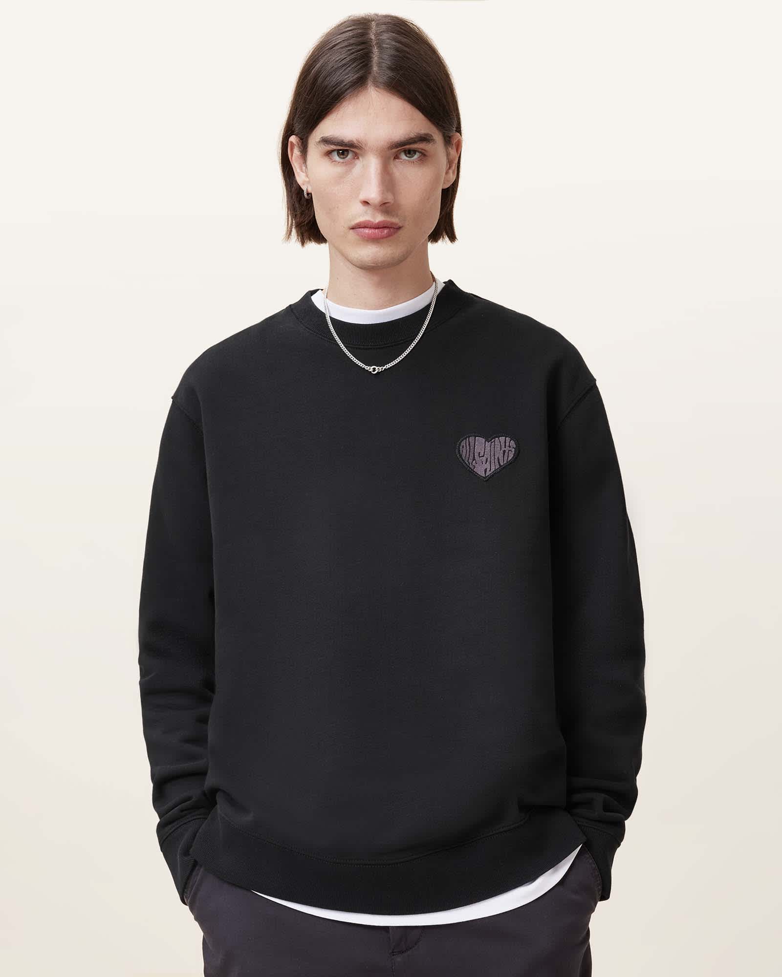 All Saints Lover Crew Neck Relaxed Fit Sweatshirt Washed Black