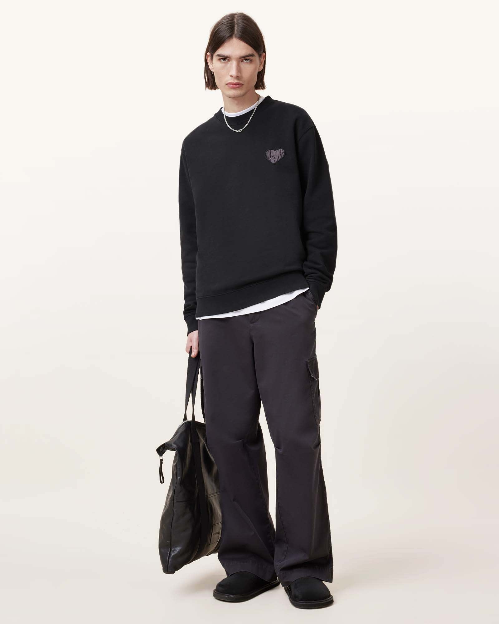 All Saints Lover Crew Neck Relaxed Fit Sweatshirt Washed Black