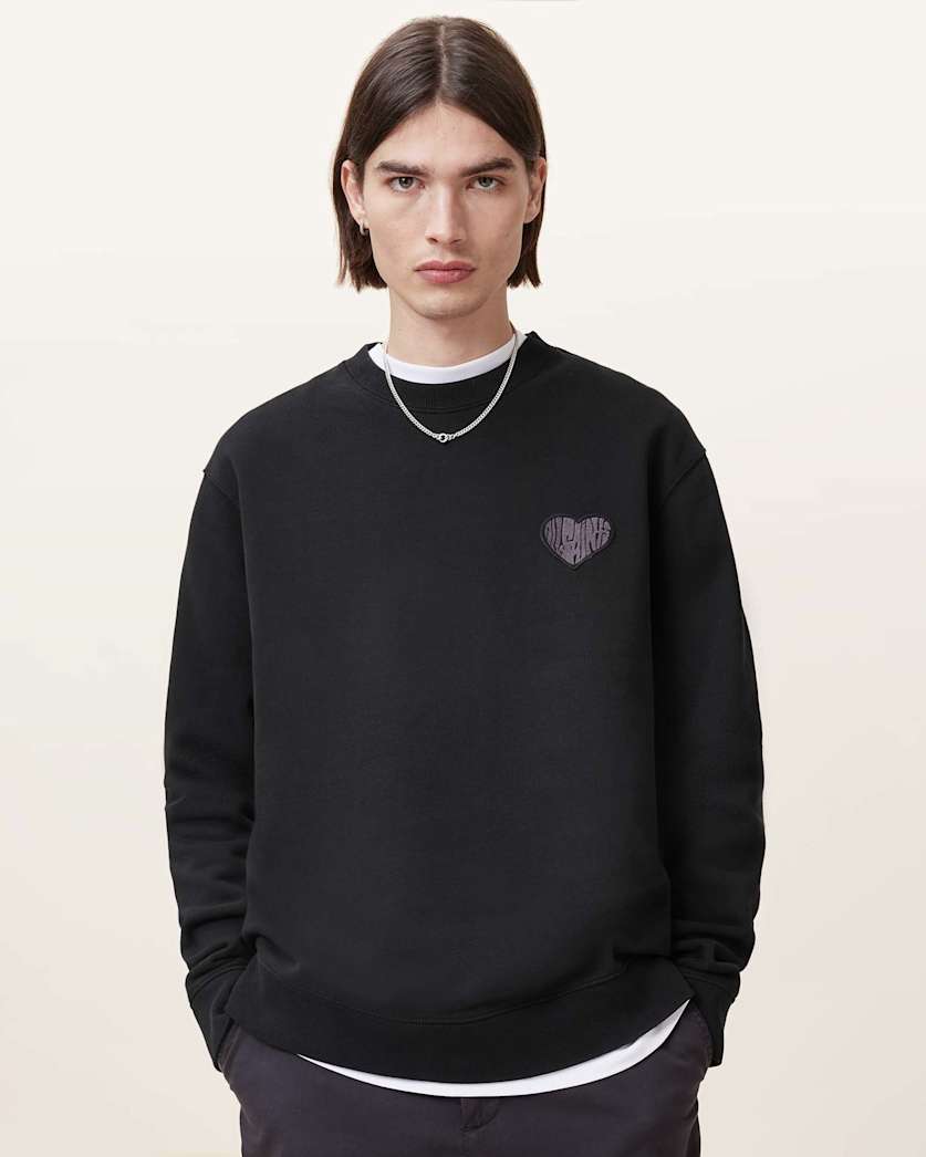 all saints Lover Crew Neck Relaxed Fit Sweatshirt Washed Black