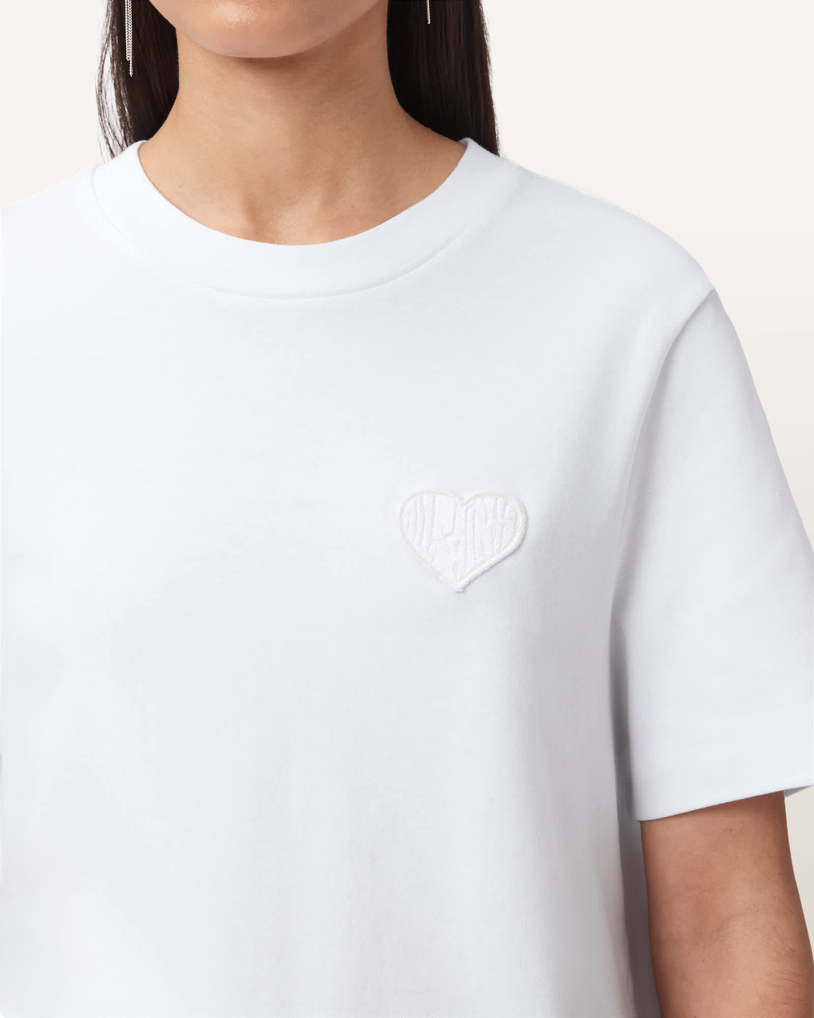 All Saints Lover Lisa Embroidered T-Shirt Optic White