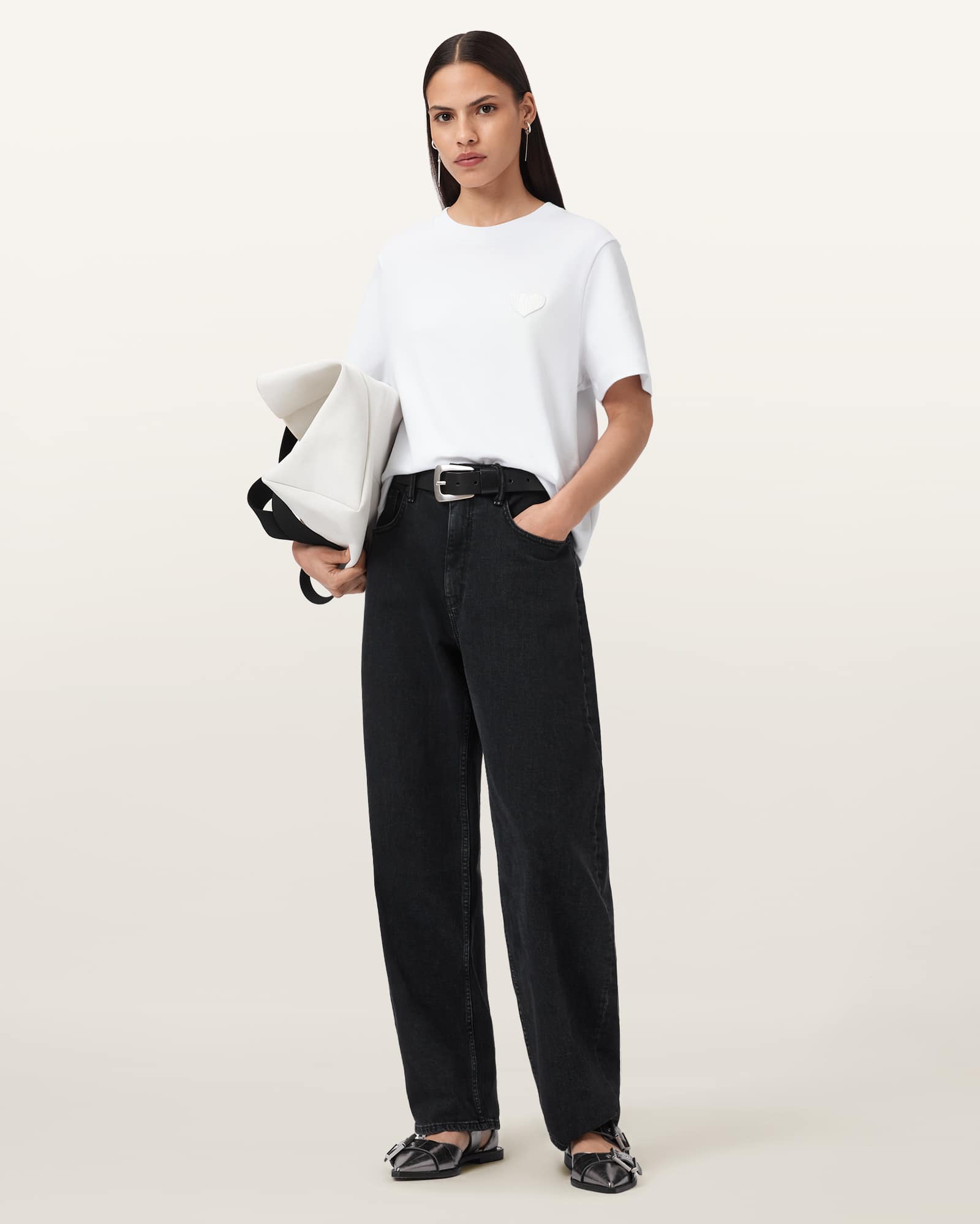 All Saints Lover Lisa Embroidered T-Shirt Optic White