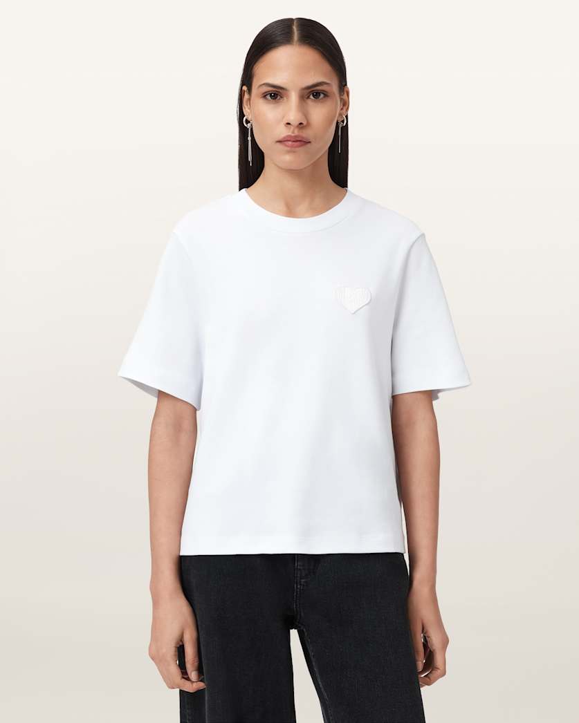 all saints Lover Lisa Embroidered T-Shirt Optic White
