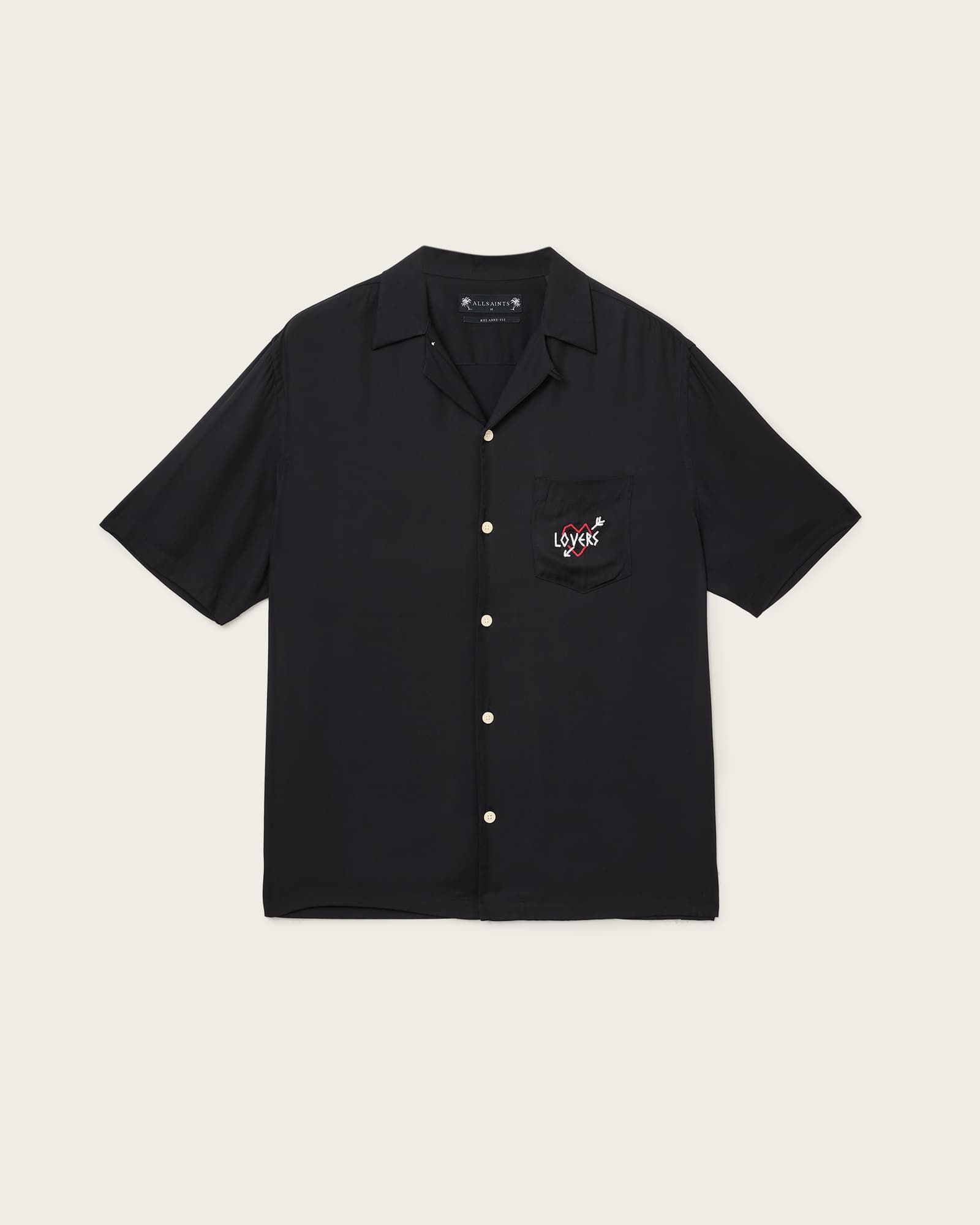 All Saints Lovers Embroidered Relaxed Fit Shirt Jet Black