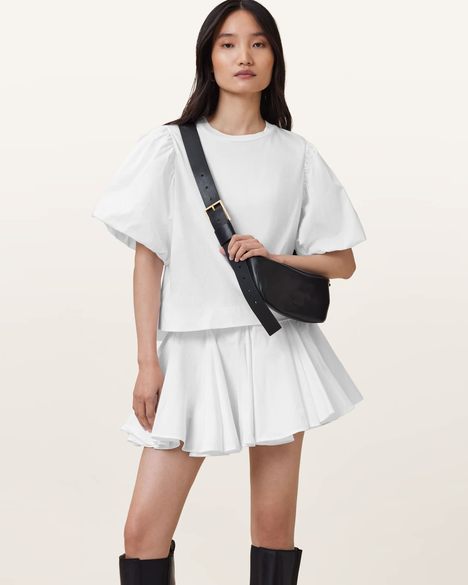 All Saints Luna Slouchy Leather Crossbody Bag Black