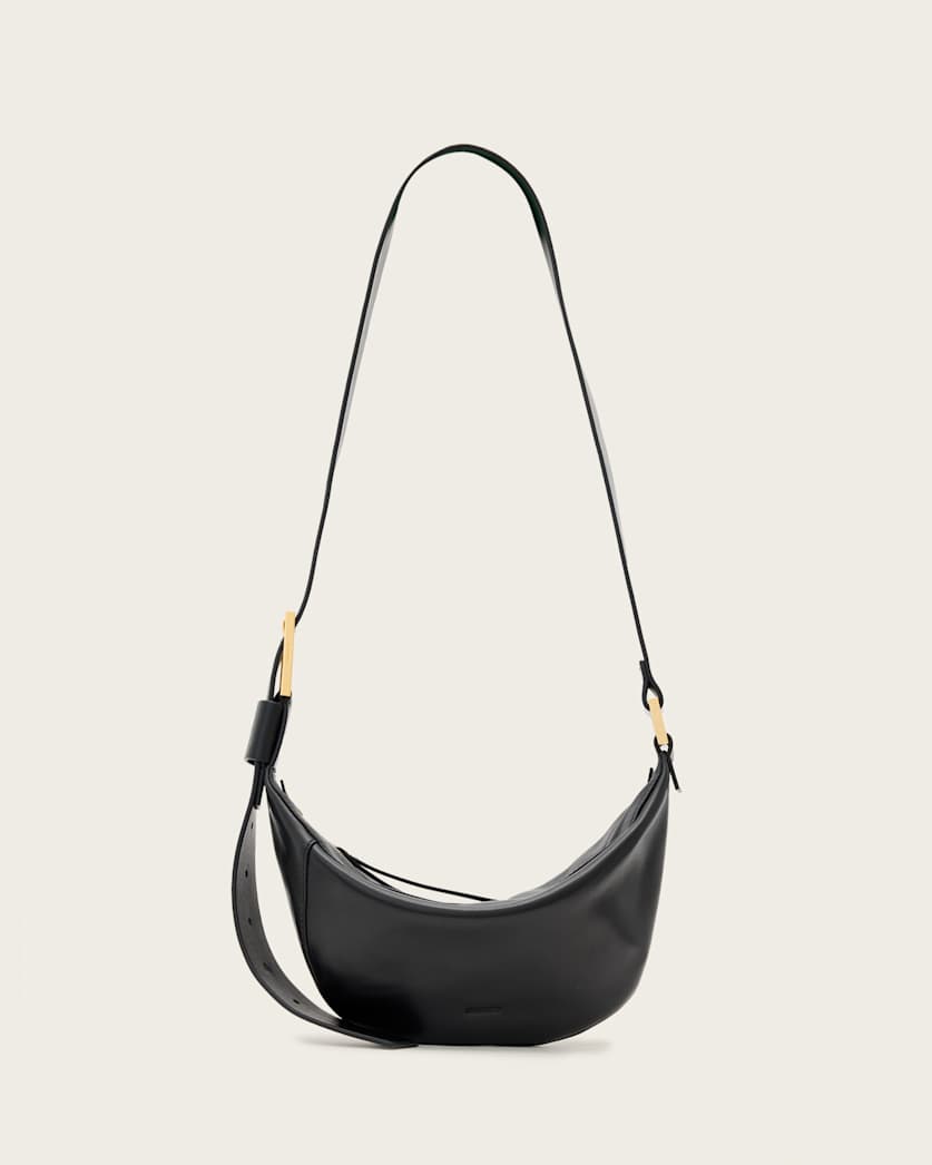 all saints Luna Slouchy Leather Crossbody Bag Black