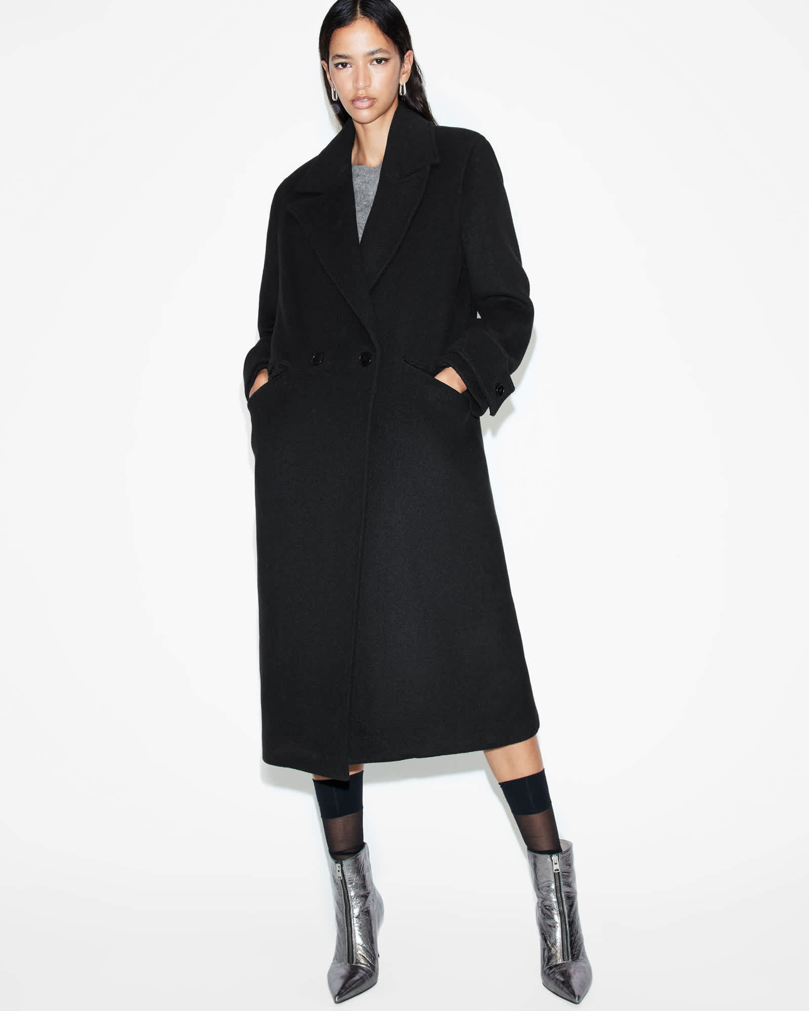 All Saints Mabel Double Breasted Oversized Coat Black