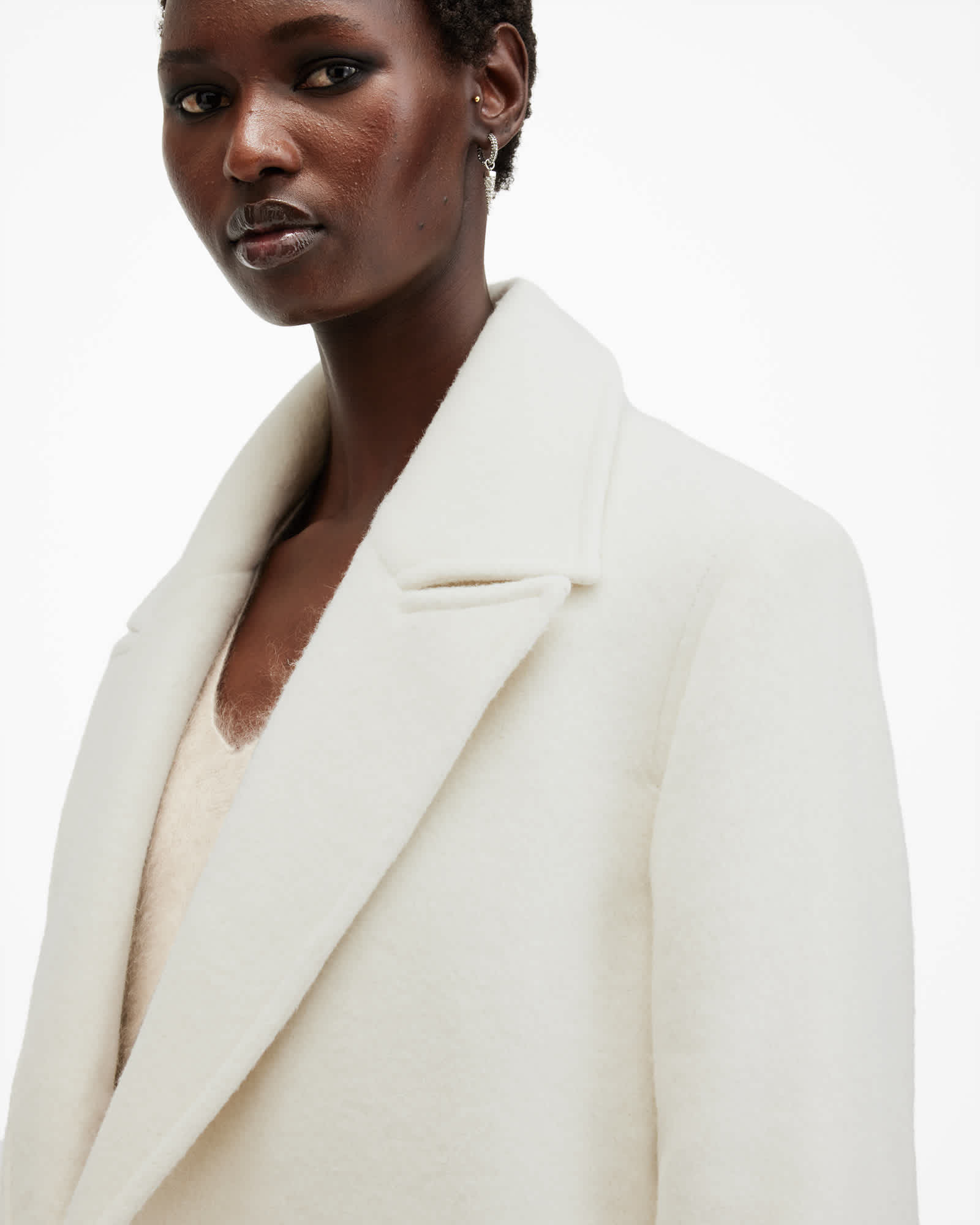 All Saints Mabel Double Breasted Oversized Coat Desert White