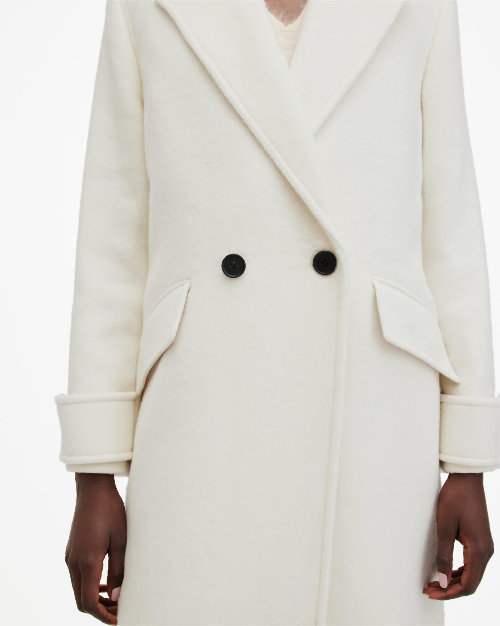 All Saints Mabel Double Breasted Oversized Coat Desert White