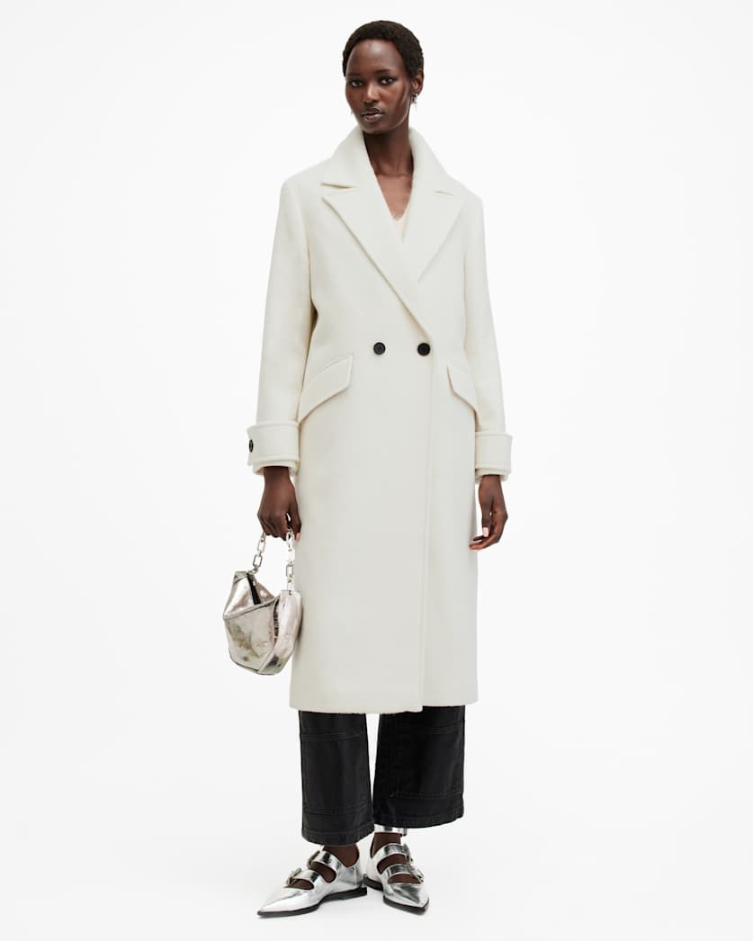 all saints Mabel Double Breasted Oversized Coat Desert White