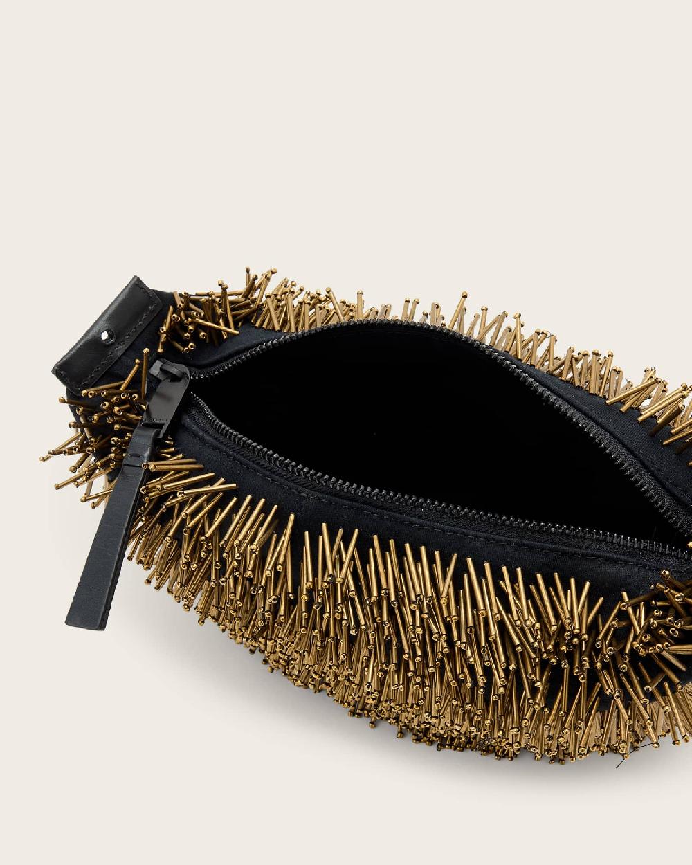 All Saints Madea Chain Strap Beaded Bag WARM BRASS/BLACK