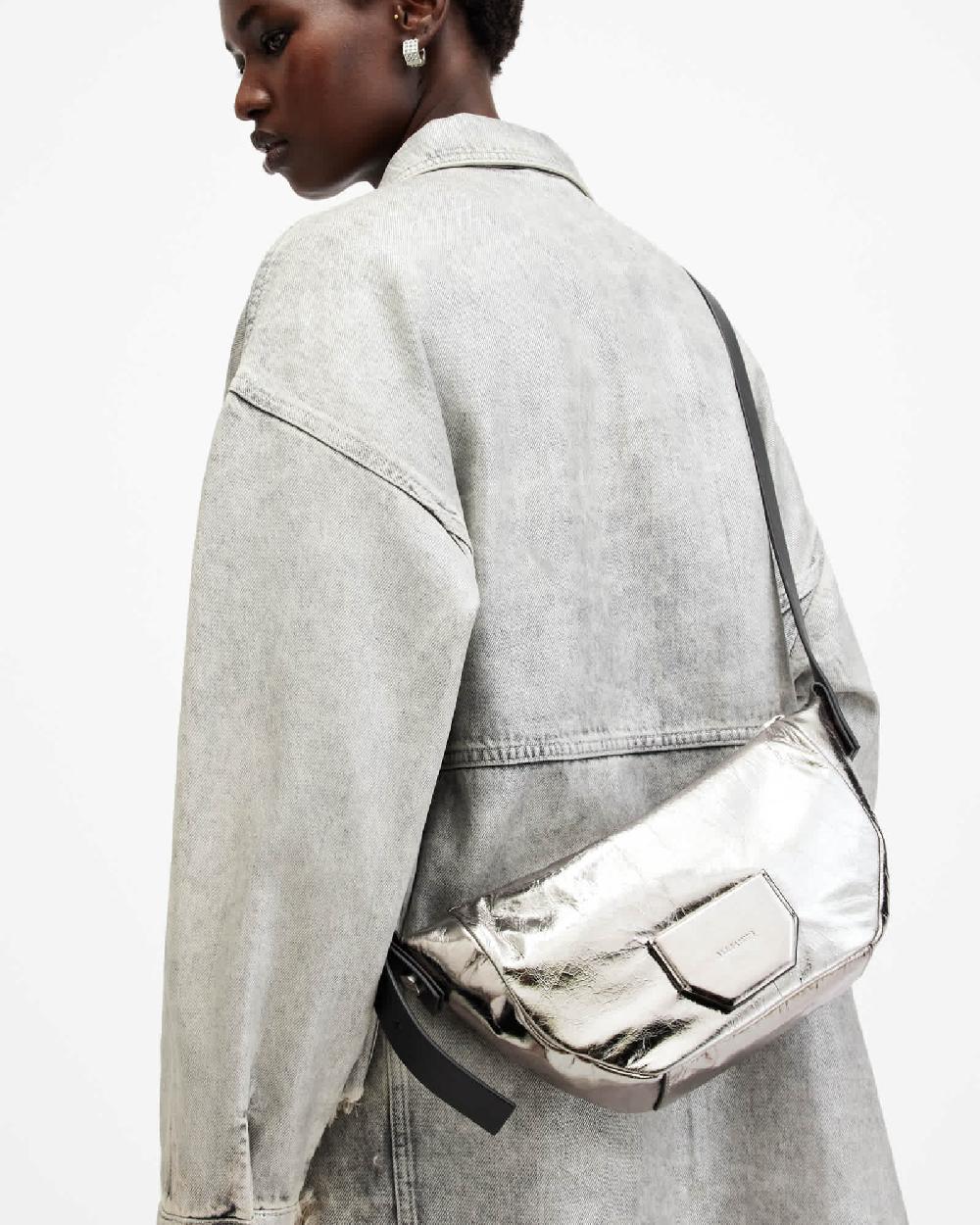 All Saints Madea Leather Crossbody Bag Gunmetal Grey