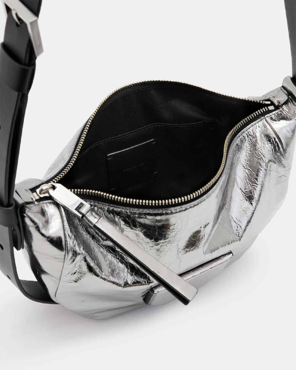 All Saints Madea Leather Crossbody Bag Gunmetal Grey