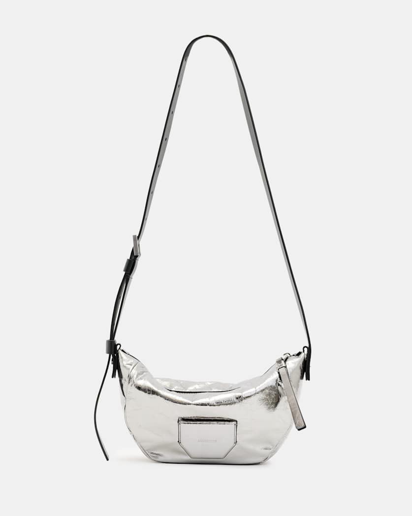 all saints Madea Leather Crossbody Bag Gunmetal Grey