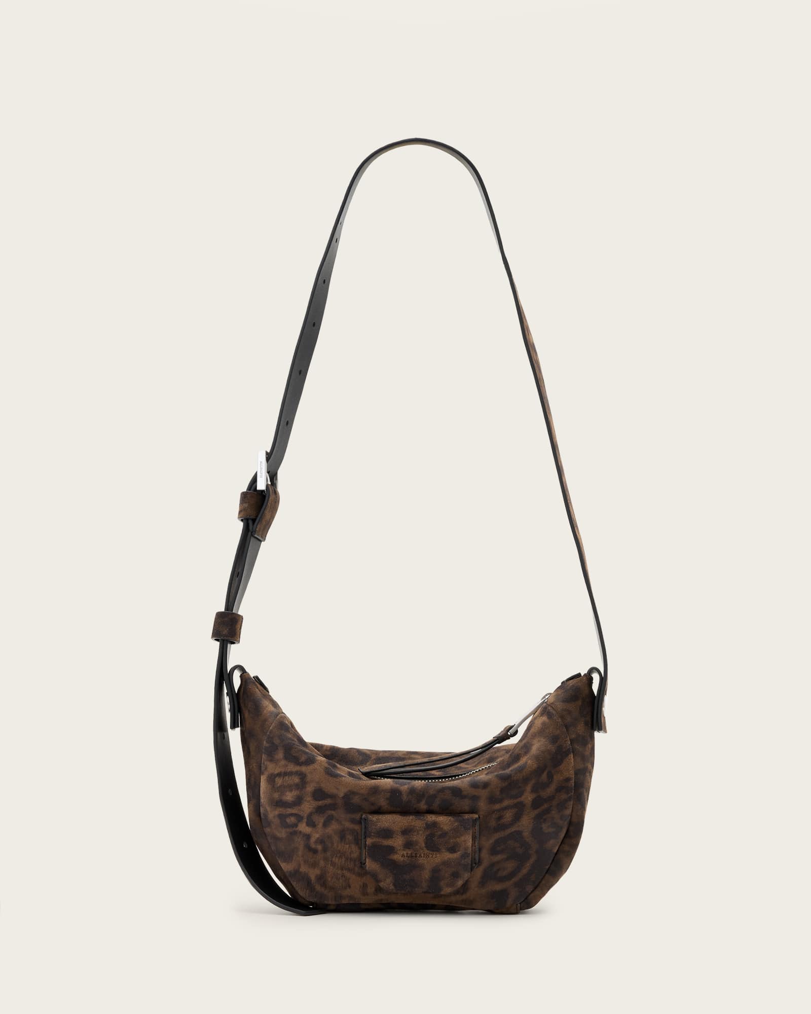 All Saints Madea Leopard Print Suede Crossbody Bag Leopard Brown
