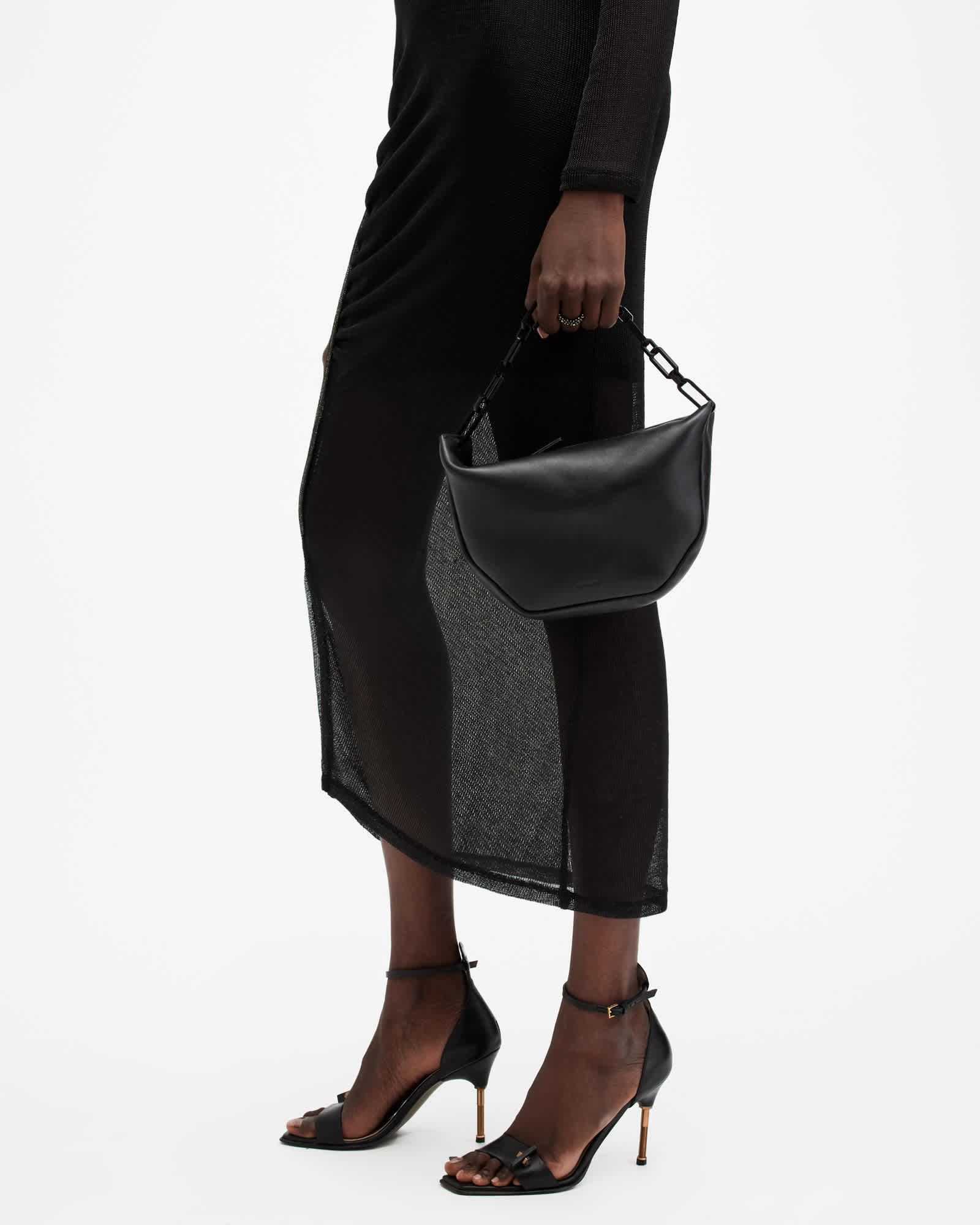 All Saints Madea Mini Chain Strap Leather Bag Black