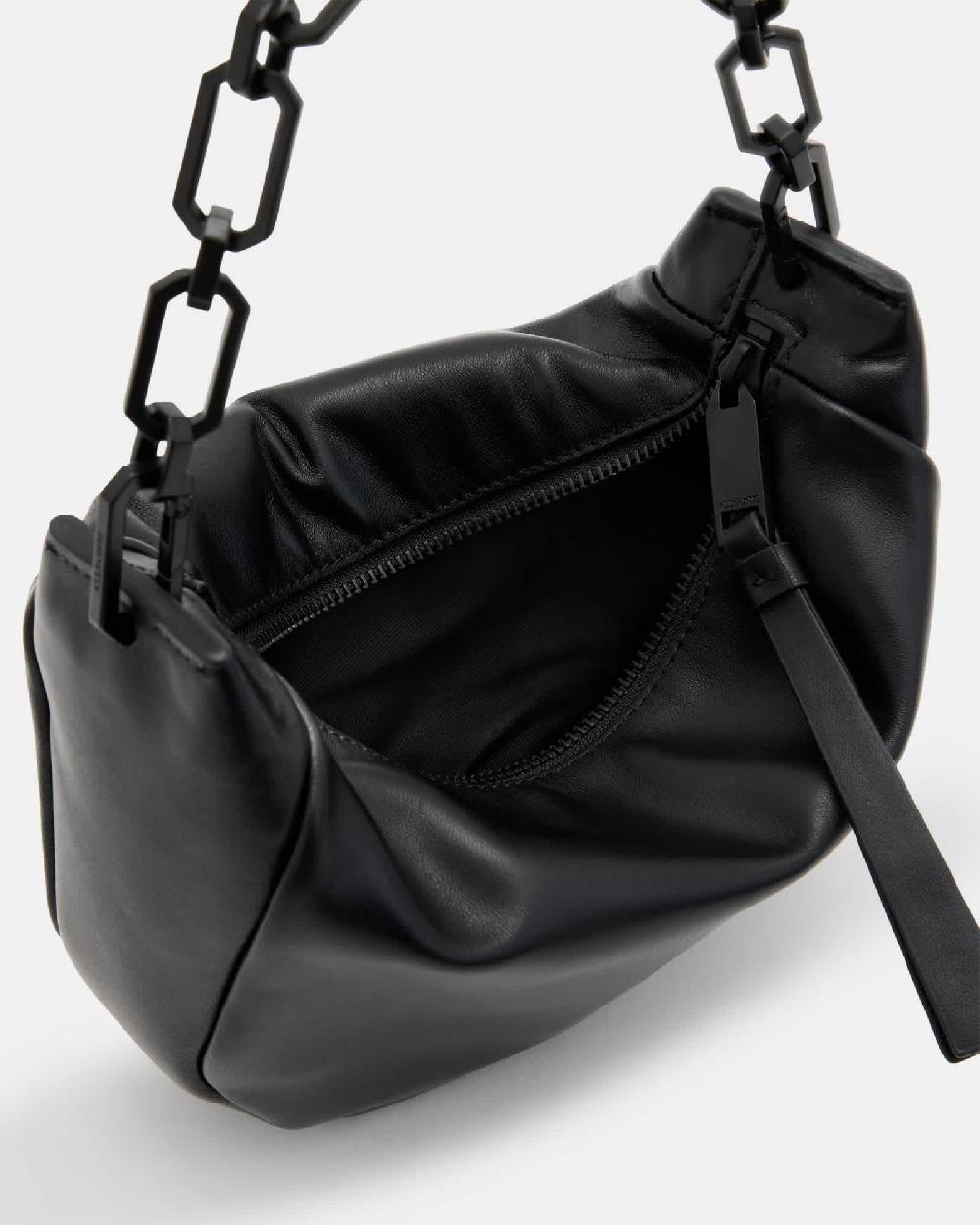 All Saints Madea Mini Chain Strap Leather Bag Black