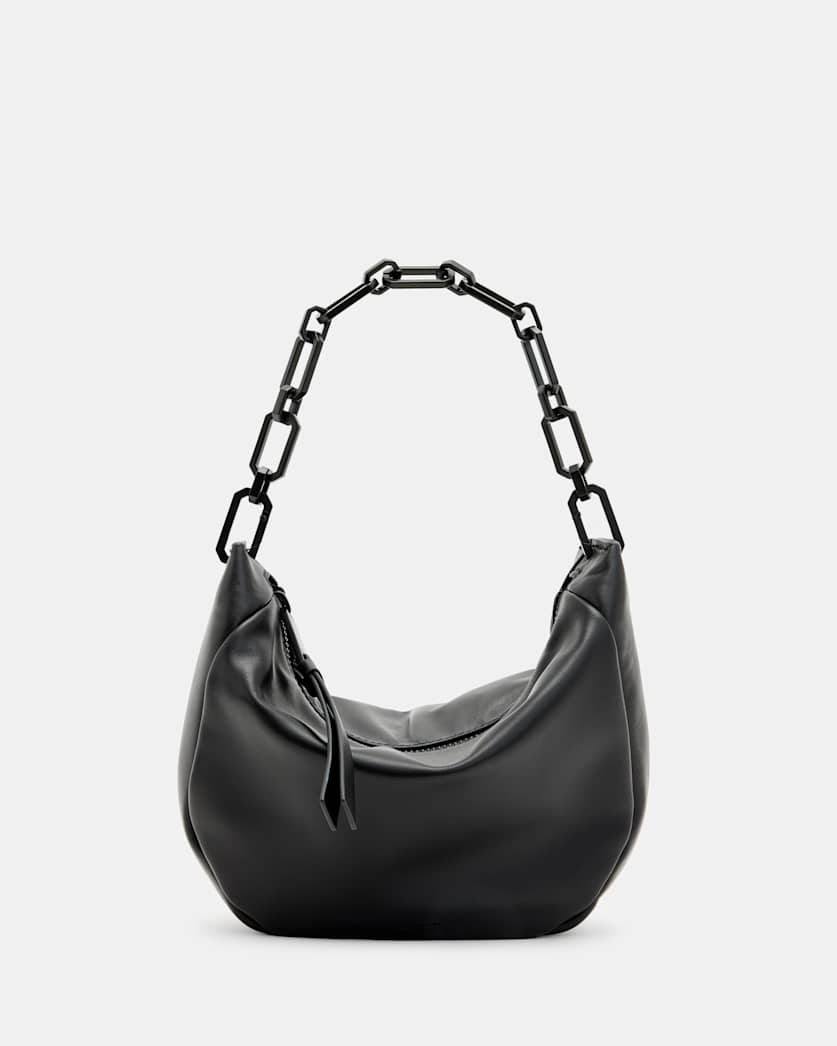 all saints Madea Mini Chain Strap Leather Bag Black
