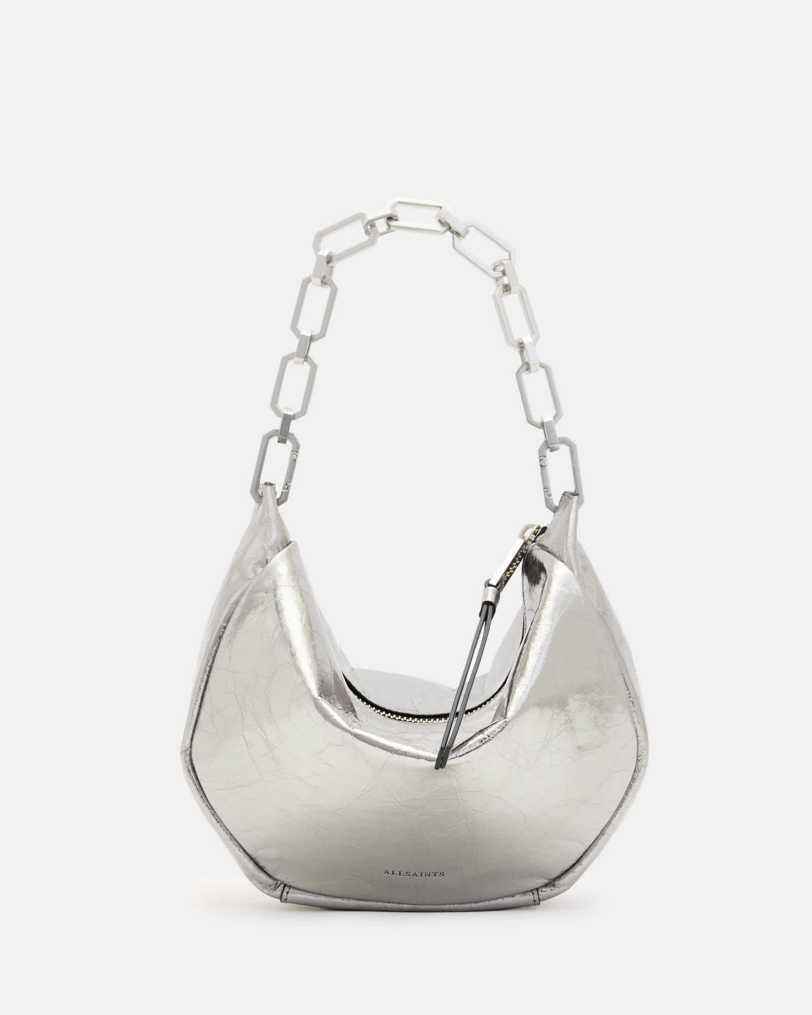 All Saints Madea Mini Chain Strap Leather Bag Gunmetal Grey
