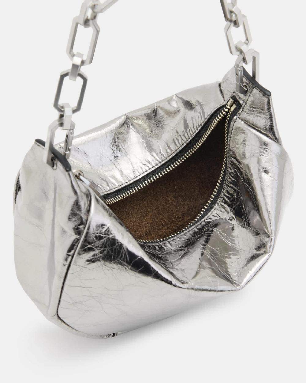 All Saints Madea Mini Chain Strap Leather Bag Gunmetal Grey
