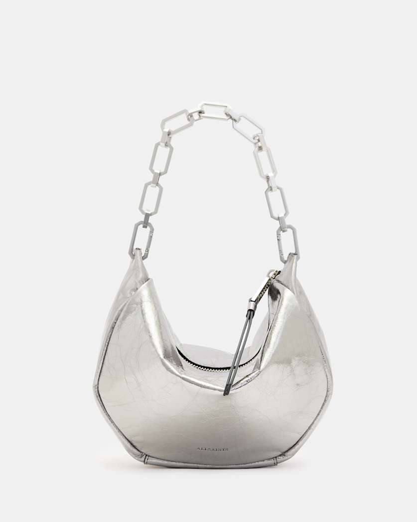 all saints Madea Mini Chain Strap Leather Bag Gunmetal Grey