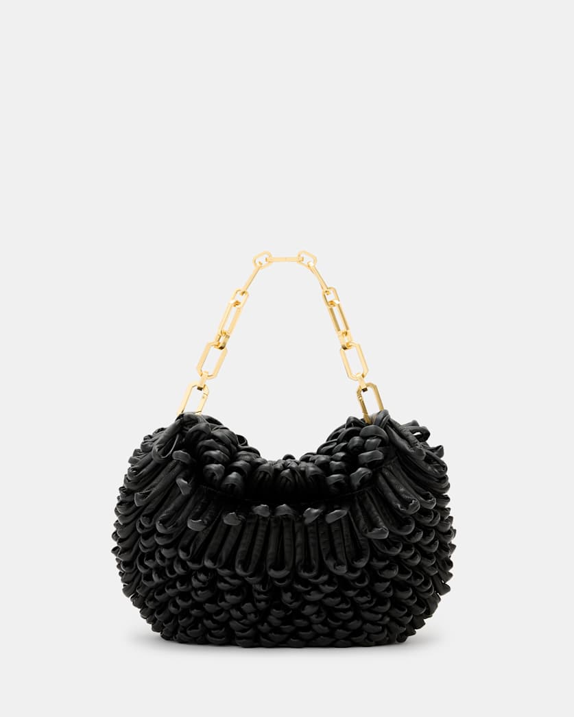 all saints Madea Mini Chain Strap Leather Loop Bag Black