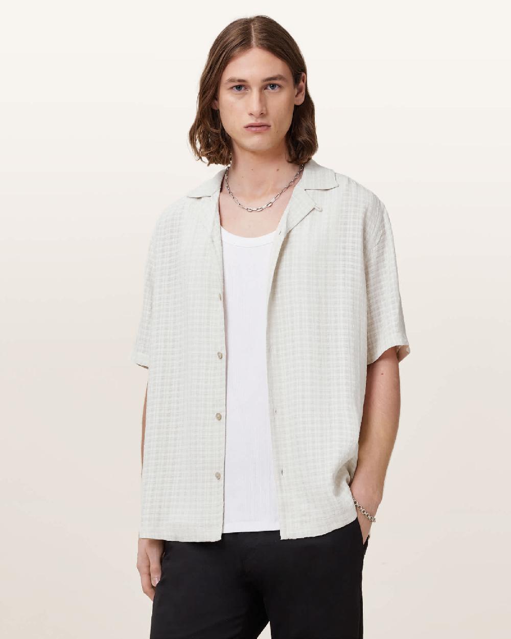 All Saints Madin Relaxed Fit Textured Shirt Sandy White