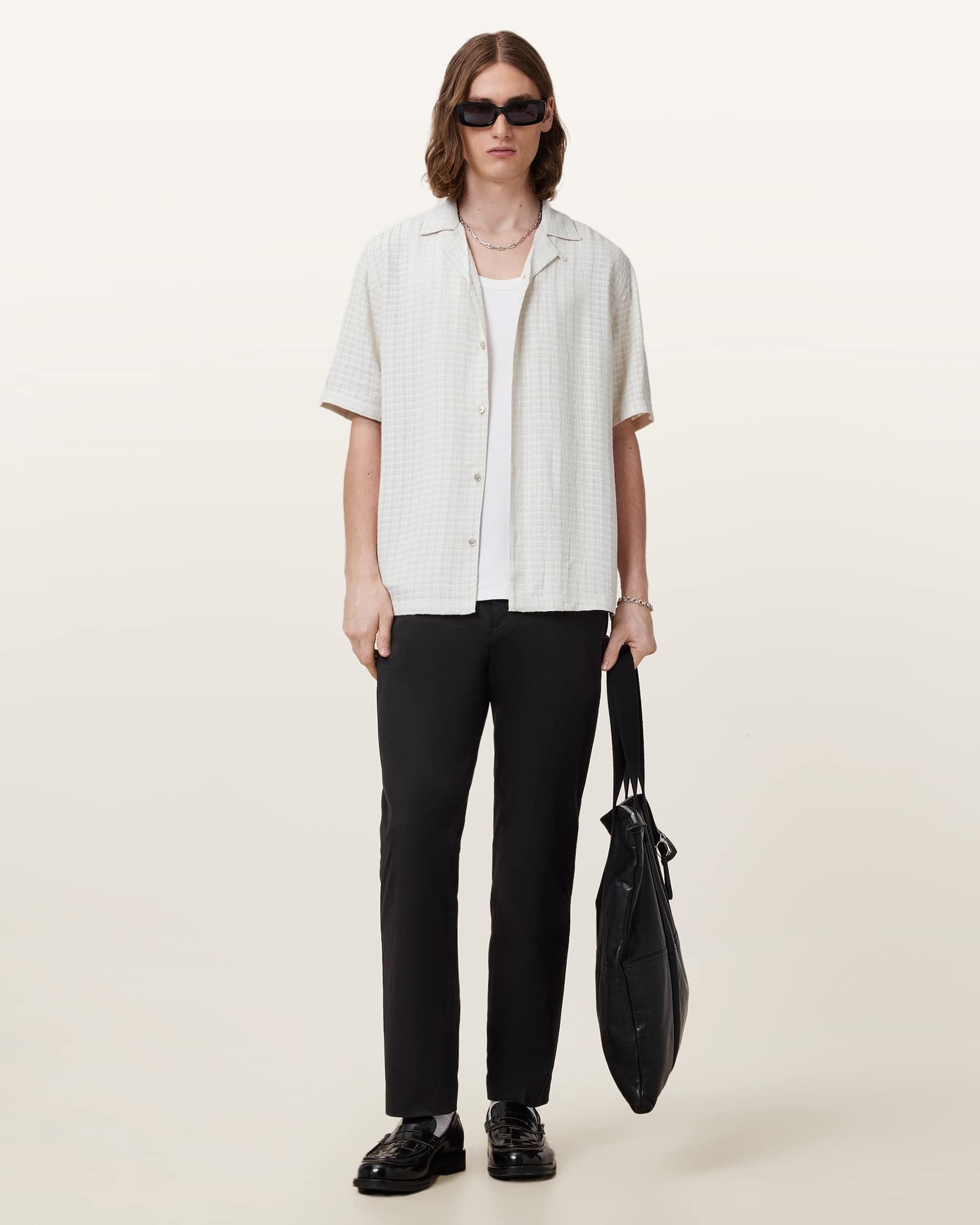 All Saints Madin Relaxed Fit Textured Shirt Sandy White