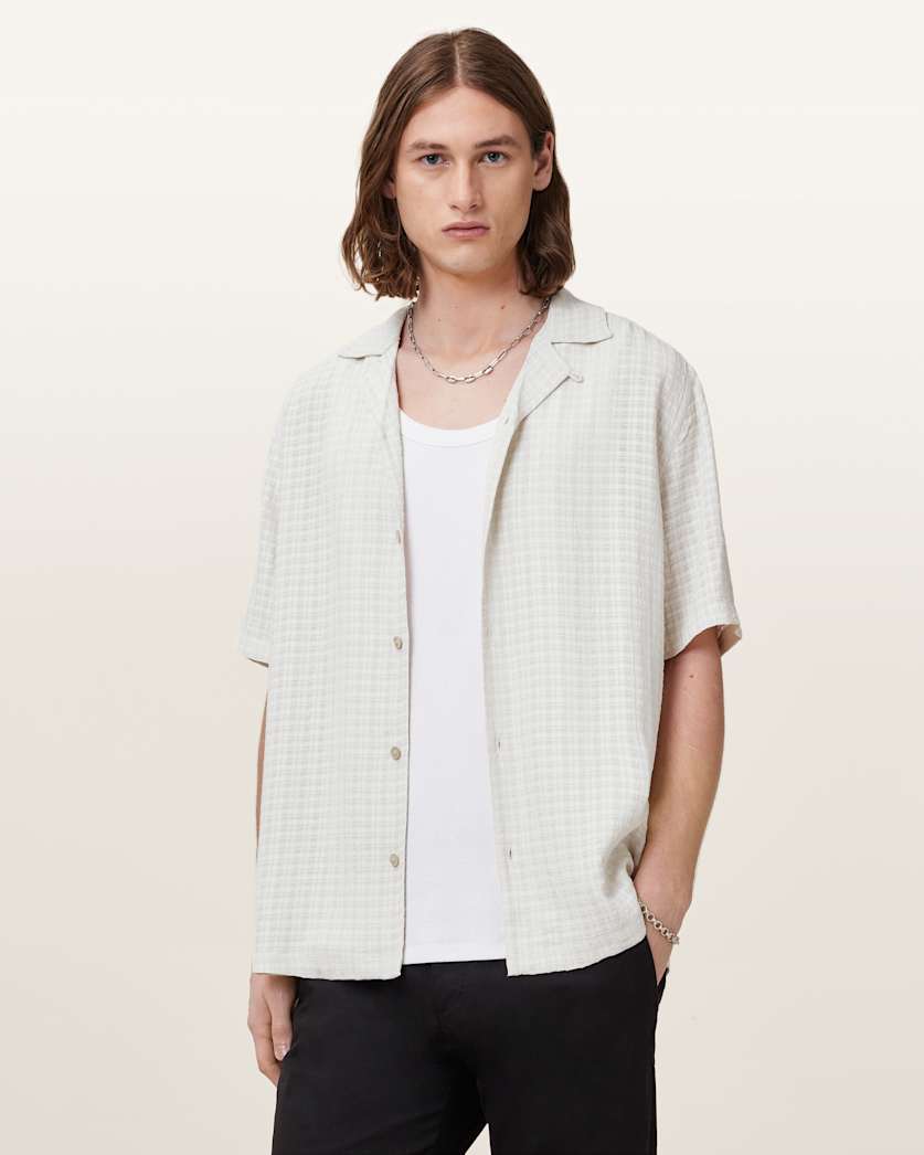 all saints Madin Relaxed Fit Textured Shirt Sandy White