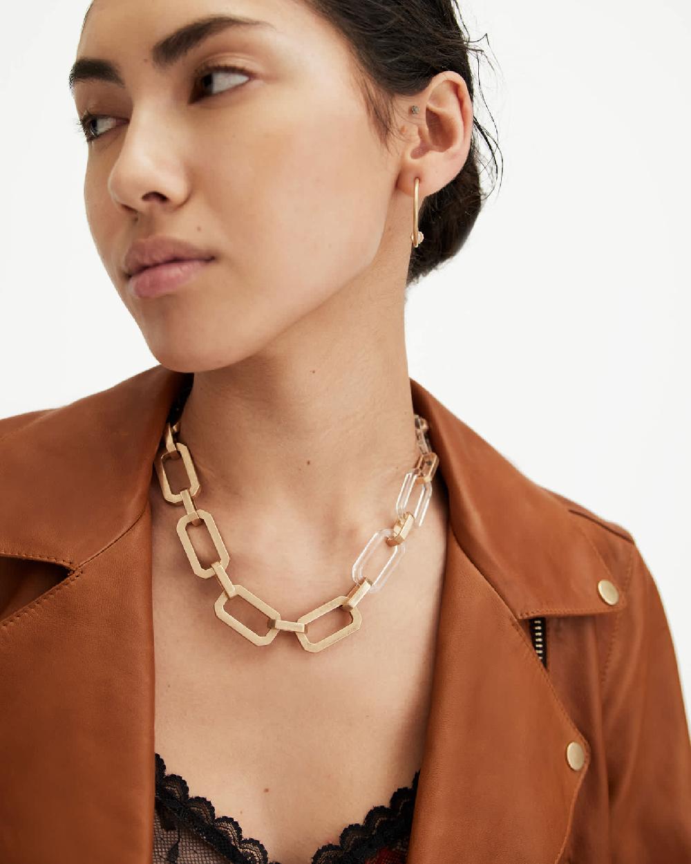 All Saints Madison Hexagon Link Necklace WARM BRASS/CRYSTAL