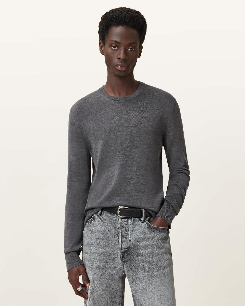 All Saints Maes Merino Crew Neck Sweater Monument Gray