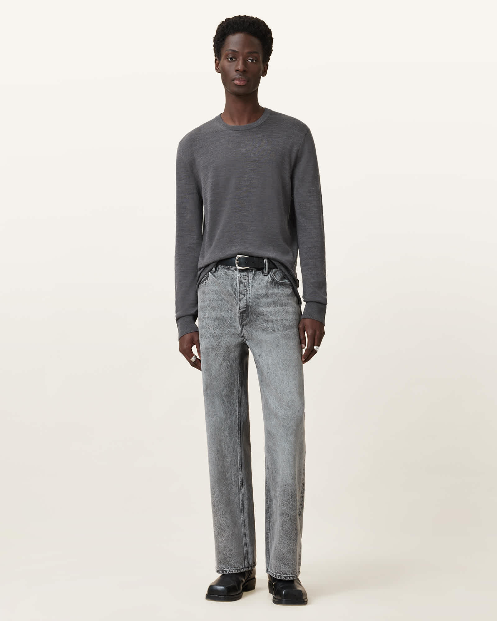 All Saints Maes Merino Crew Neck Sweater Monument Gray