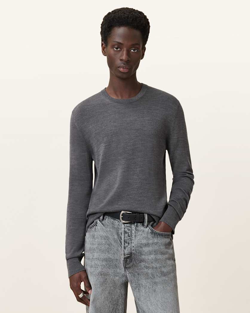 all saints Maes Merino Crew Neck Sweater Monument Gray