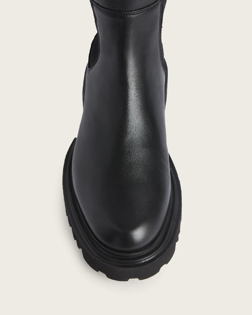 All Saints Maeve Knee High Slip On Leather Boots Black