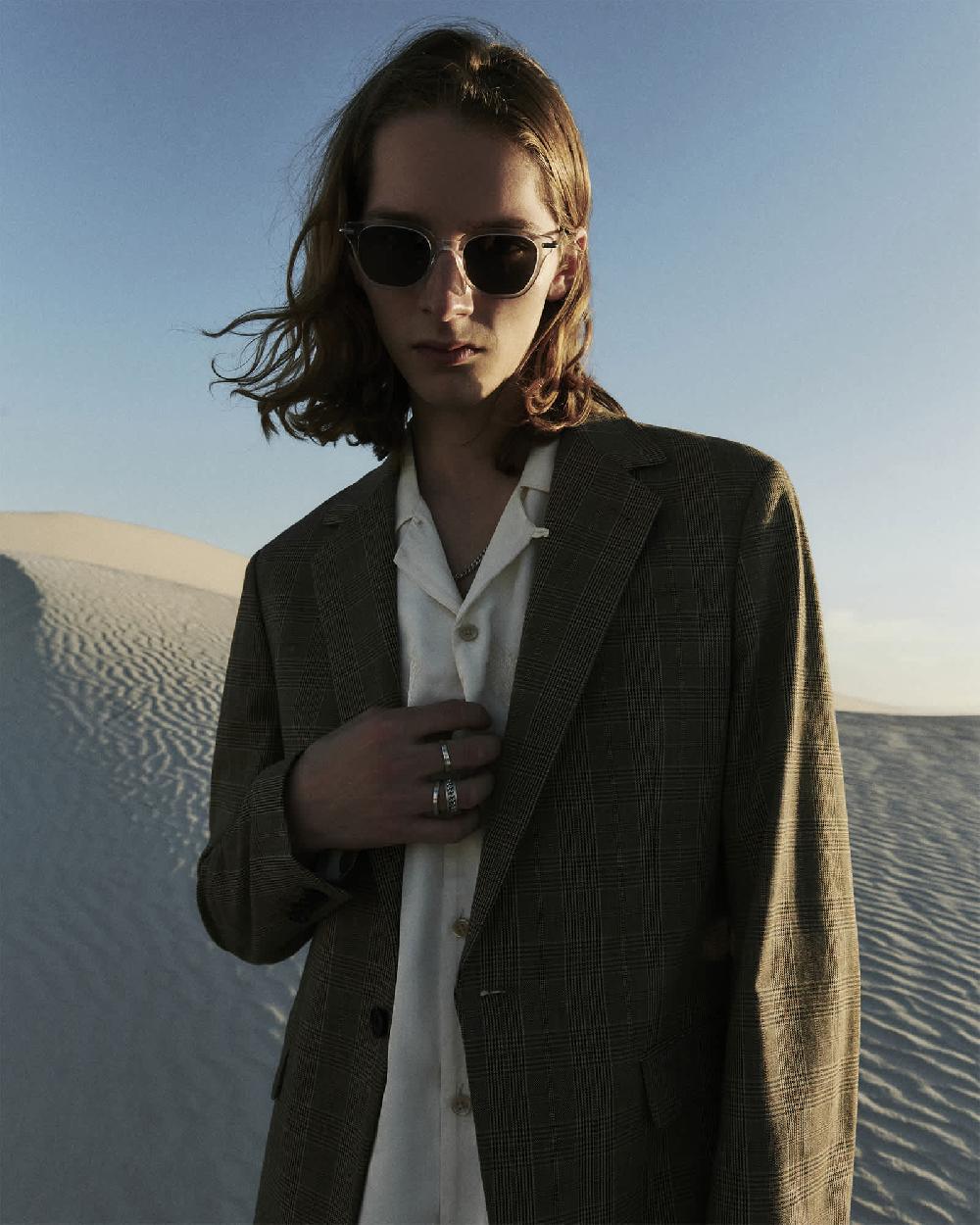 All Saints Maffrett Checked Skinny Fit Blazer Stone Taupe