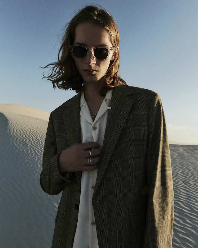 all saints Maffrett Checked Skinny Fit Blazer Stone Taupe