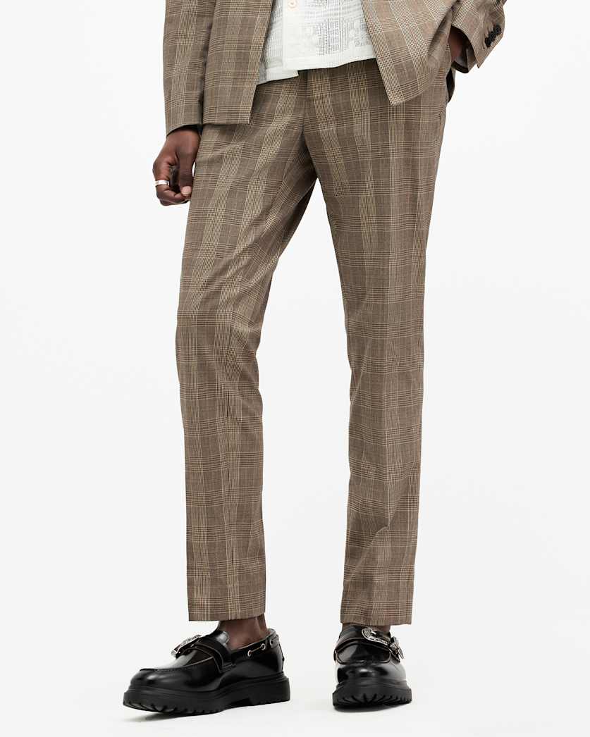 all saints Maffrett Checked Skinny Fit Pants Stone Taupe
