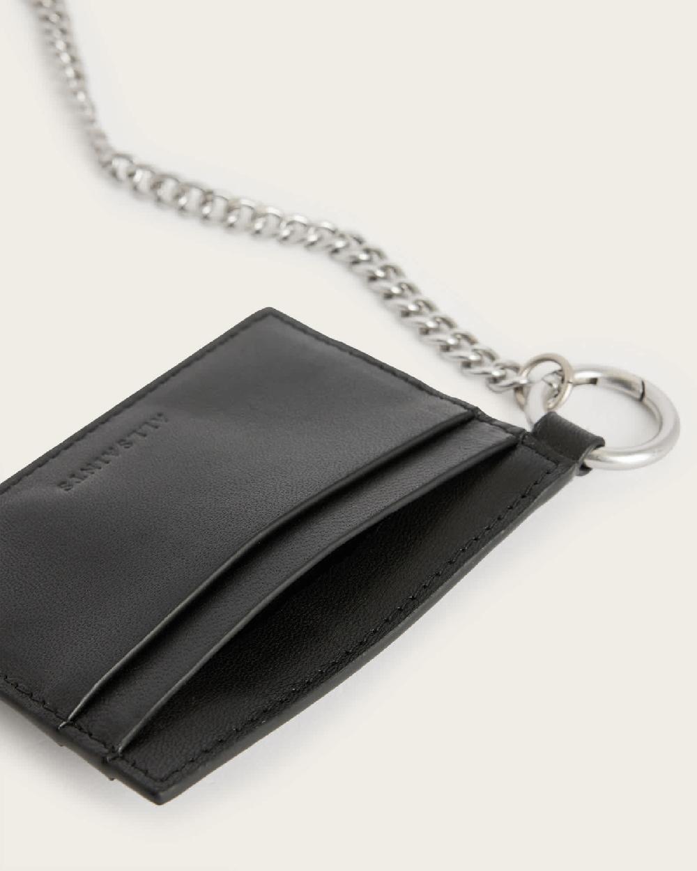 All Saints Makoto Chain Leather Cardholder Wallet Black