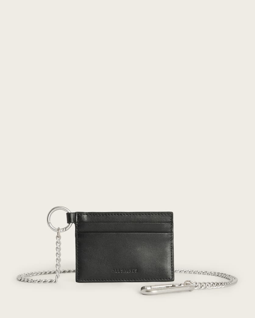 all saints Makoto Chain Leather Cardholder Wallet Black