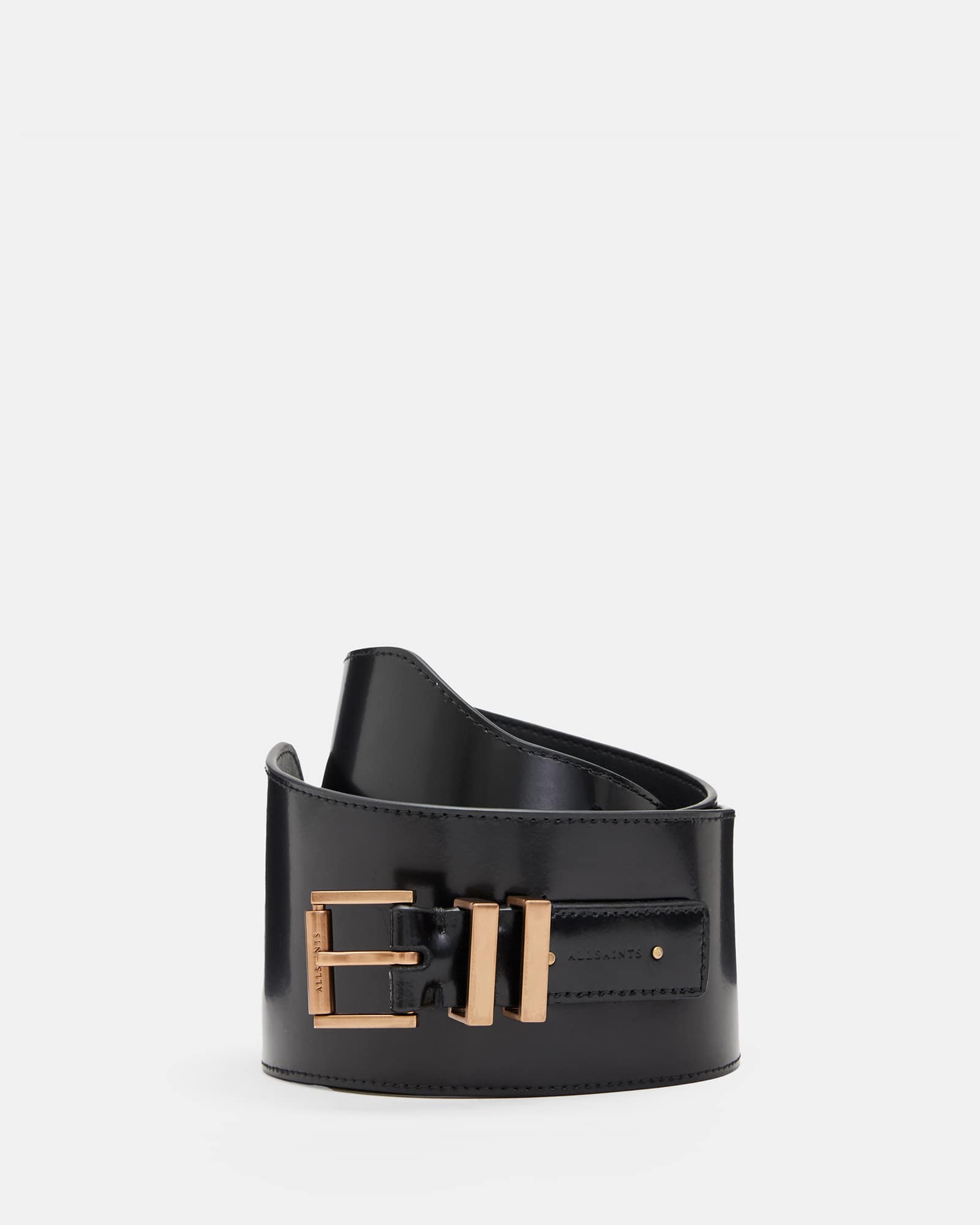 All Saints Marcella Leather Wide Belt BLACK/WARM BRASS
