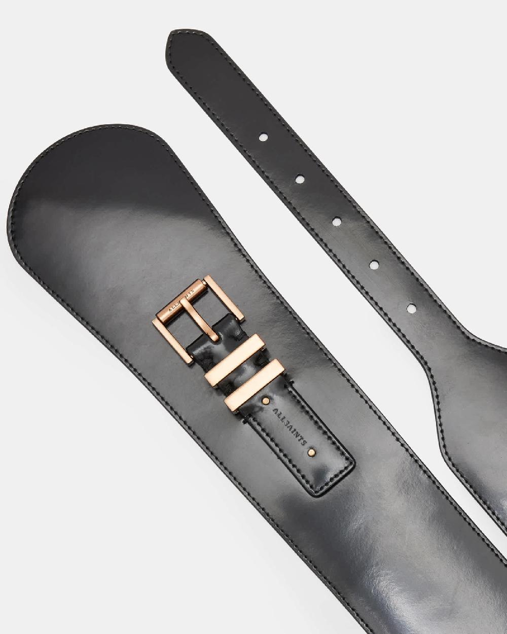 All Saints Marcella Leather Wide Belt BLACK/WARM BRASS