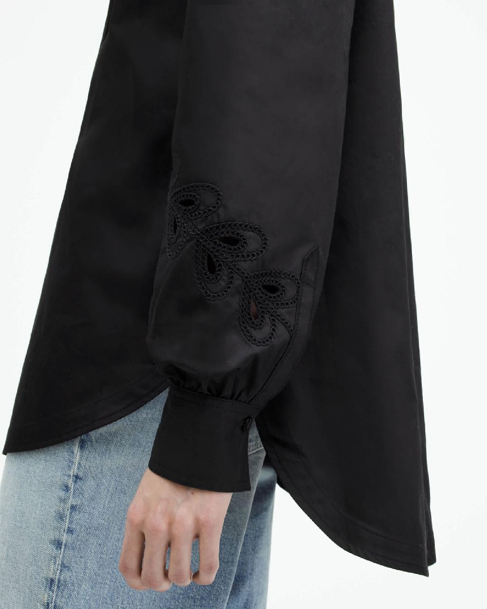 All Saints Marcie Embroidered Val Relaxed Fit Shirt Black