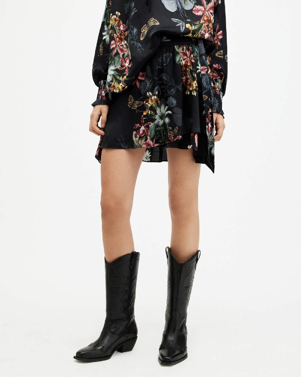 All Saints Maria Sanibel Floral Printed Mini Skirt Black