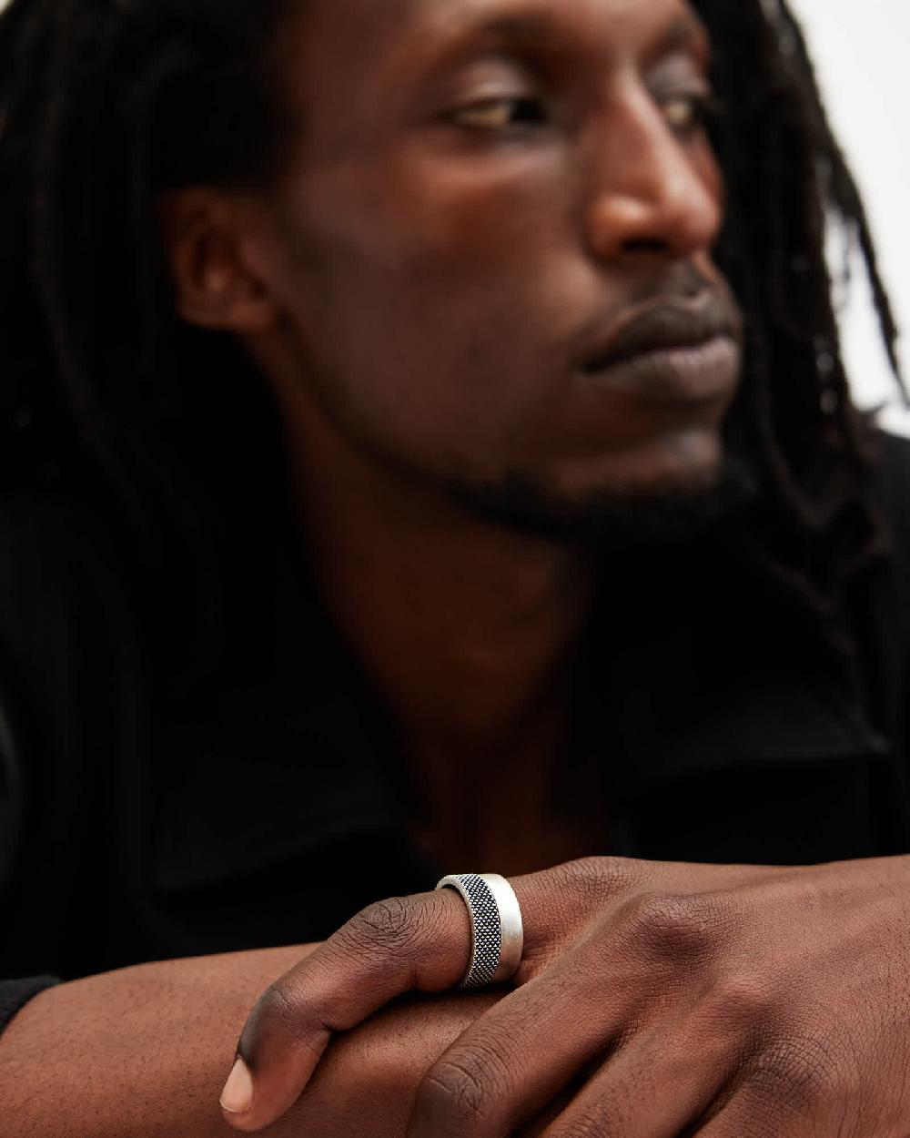 All Saints Mars Textured Sterling Silver Ring Set Warm Silver